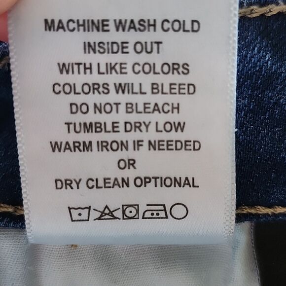 Flying Monkey Dark Wash Distressed High Rise Split Flare Leg Jeans, 28 - Picture 9 of 9